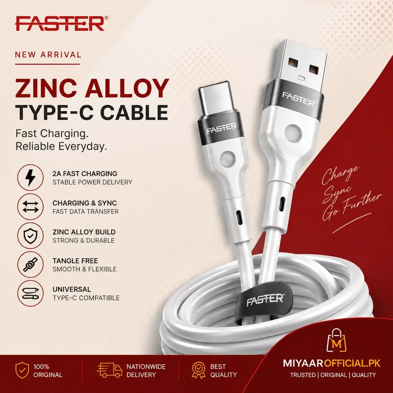Faster FC-07 Type-C Zinc Alloy Cable in Pakistan