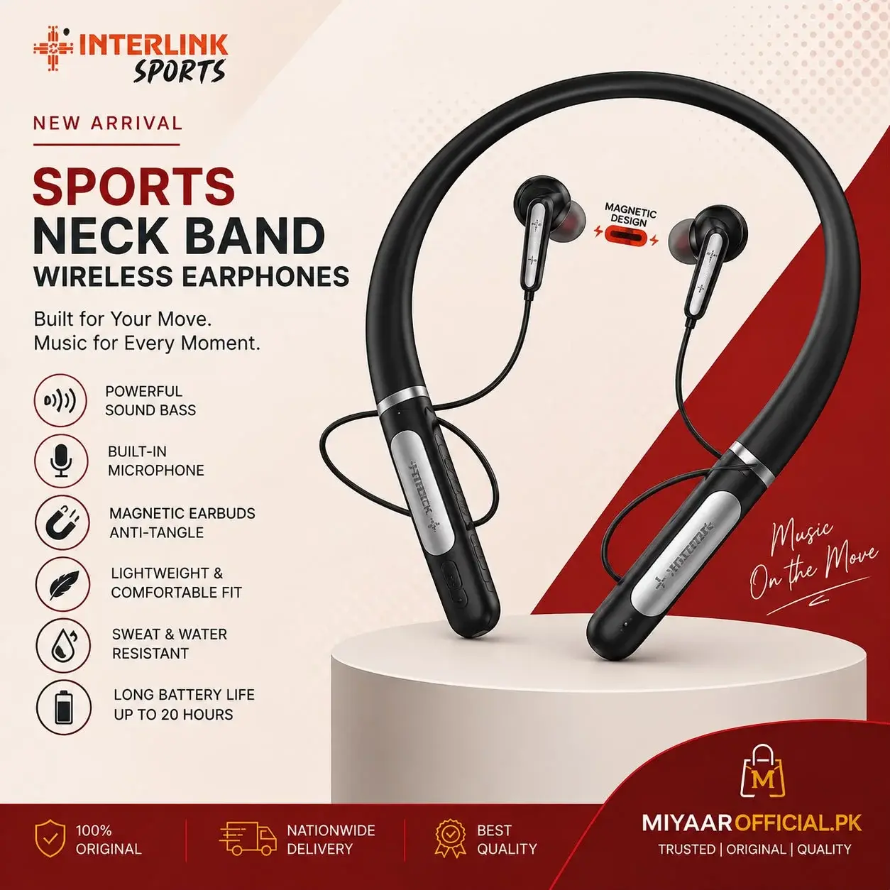 Interlink Sports Wireless Bluetooth Neckband in Pakistan