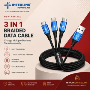 Interlink 3-in-1 Braided Data Cable in Pakistan