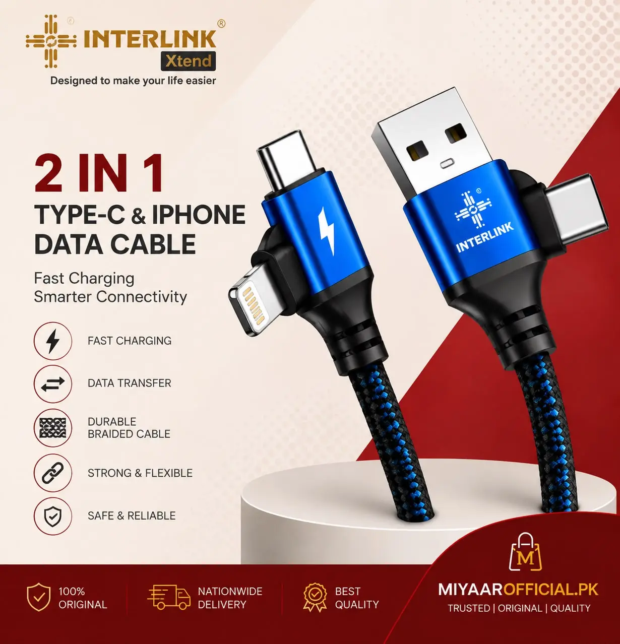 Interlink 2-in-1 Type-C and iPhone Data Cable